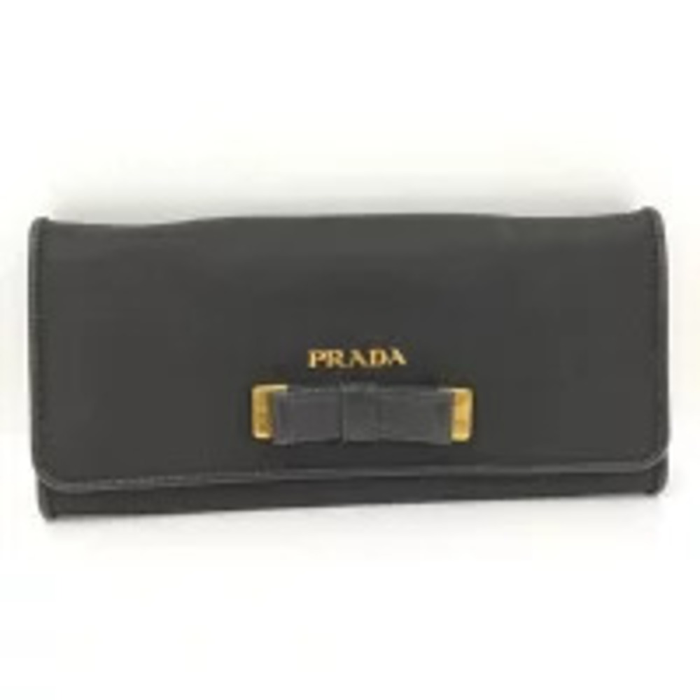 Prada Bi fold Long Wallet Black Ribbon